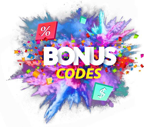 Bonus code text on multi-colored background