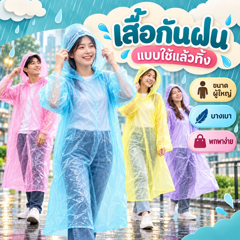 เสื้อกันฝน รุ่นราคาประหยุด พลาสติกแบบพกพา S0226
