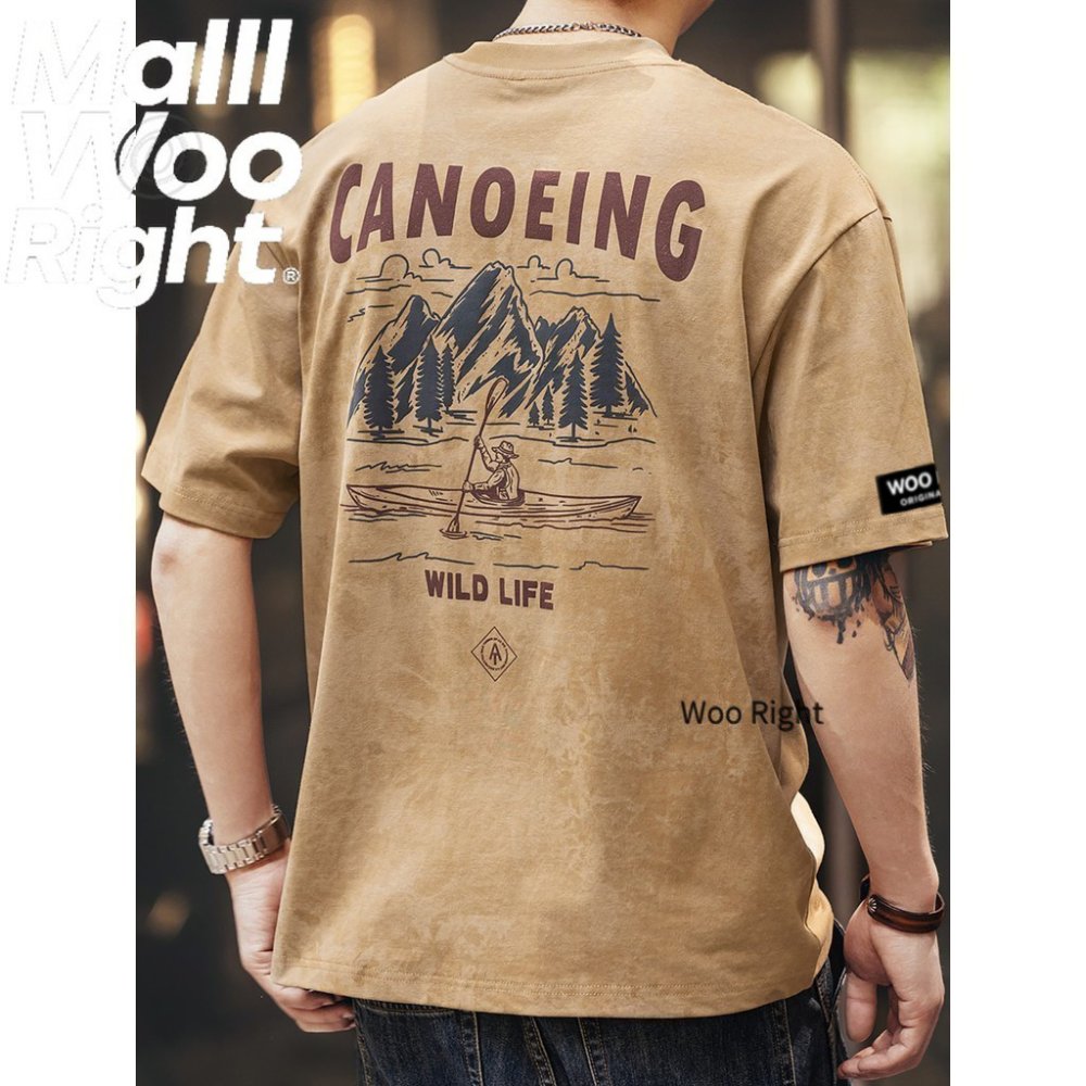 Woo Right 280g เฮฟวี่เวทย้อนยุคเมฆย้อมพิมพ์เสื้อยืดแขนสั้นผู้ชายฤดูร้อนหลวมอินเทรนด์แบรนด์เสื้อยืดครึ่งแขนอเมริกัน