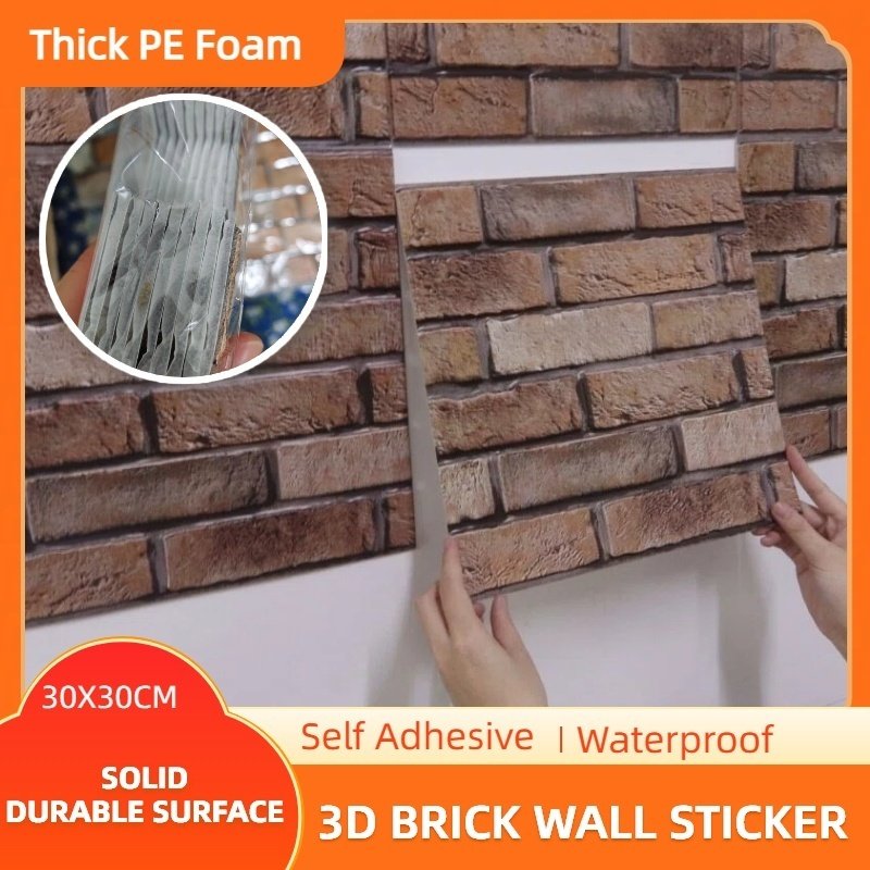 วอลเปเปอร์ลายอิฐ PVC 3D แผ่นใหญ่ 30x30 30x60 ซม. มีกาวในตัว กันน้ำ กันเชื้อรา ติดผนังคอนกรีต ผนังปูน ห้องนั่งเล่น