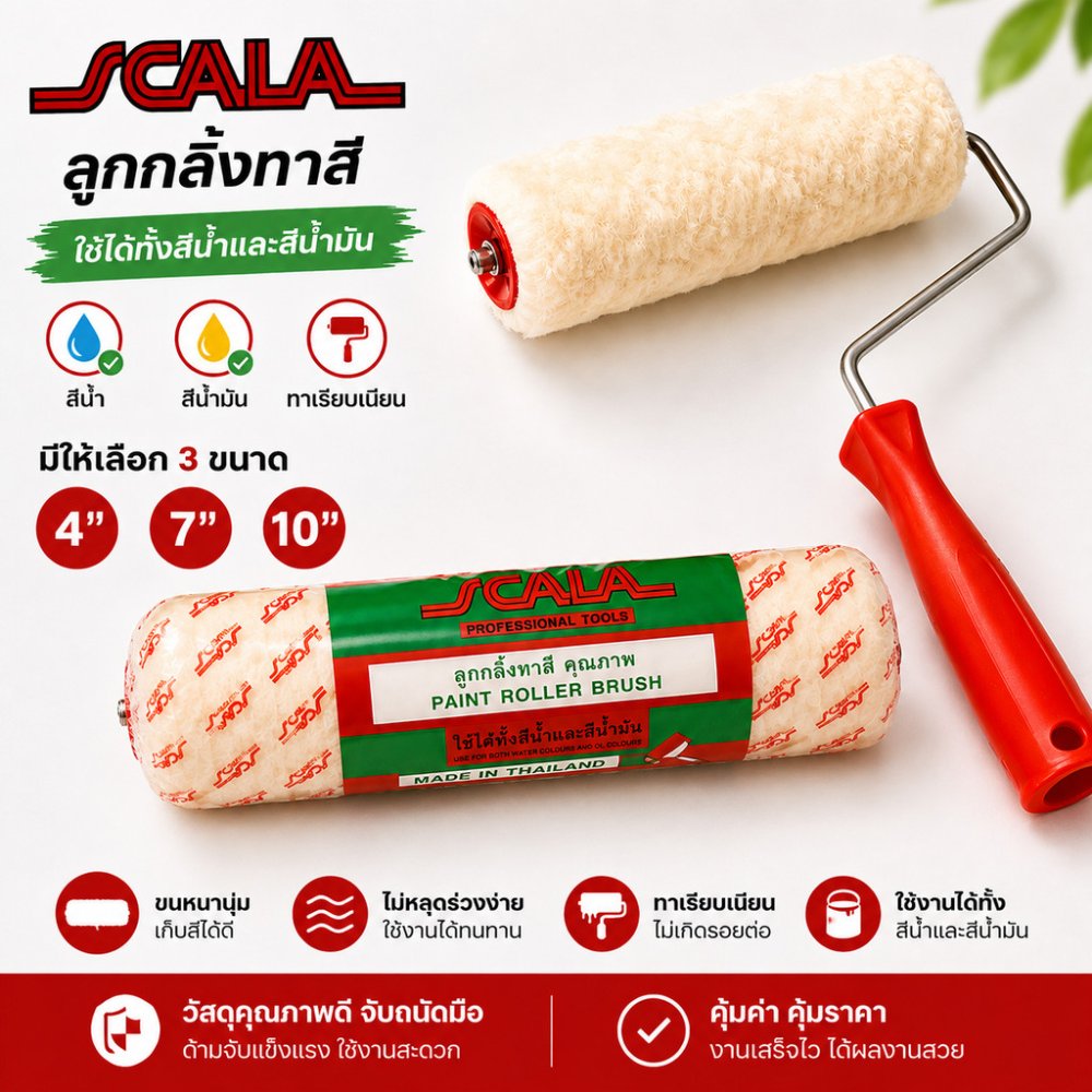 ลูกกลิ้งทาสี ลูกกลิ้งทาสีน้ำ ลูกกลิ้งทาสีน้ำมัน Scala ขนาด 4, 7, 10 นิ้ว คุ้มค่า ราคาถูก