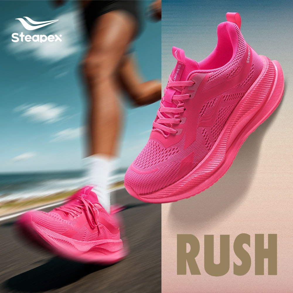 Steapex RUSH รองเท้าวิ่งสำหรับผู้ชายและผู้หญิง มาพร้อมพื้นโฟมไนโตรเจนแบบป๊อปคอร์น น้ำหนักเบา คืนแรงดี ลดแรงกระแทก ระบายอากาศเยี่ยม เหมาะสำหรับวิ่ง ออกกำลังกาย และใส่ในชีวิตประจำวัน ผสานประสิทธิภาพการกีฬาเข้ากับความสบายทุกการเคลื่อนไหว