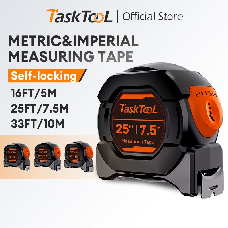 TASKTOOL 5m/7.5m /10m เทปวัดเรืองแสง ตลับเมตร แท้ สเกลชัดเจน การวัดแม่นยำ สายวัดพกพา
