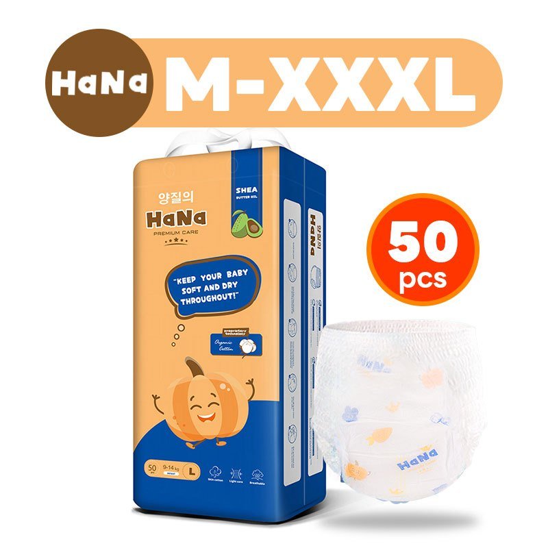 【ถูกที่สุด】HaNa 50ชิ้น ผ้าอ้อมเด็ก กางเกงผ้าอ้อมเด็ก NB-XXXL BABY DIAPERS PANTS แพมเพิสเด็ก