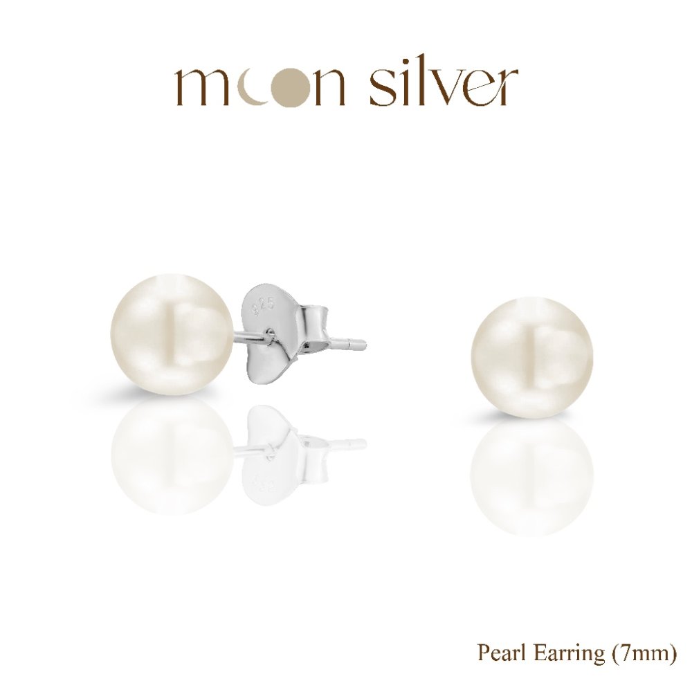 Moonsilver ต่างหูมุกน้ำจืด เงินแท้ 925 Size 3 - 8 mm ต่างหูเงินแท้ ไม่ลอก สำหรับคนแพ้ง่าย