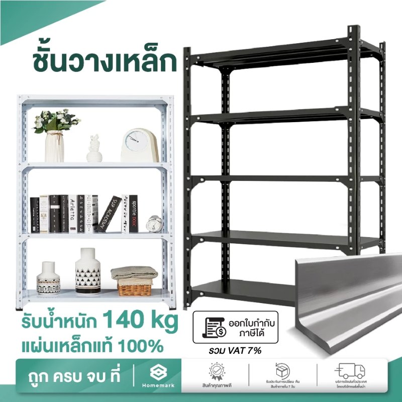 Homemark Shelf [เหล็กทั้งชุด] 3ชั้น 4ชั้น 5ชั้น ชั้นวางของ ขนาดใหญ่ เก็บของ วัสดุทำจากเหล็ก สีดำ สีขาว ปรับความสูงได้