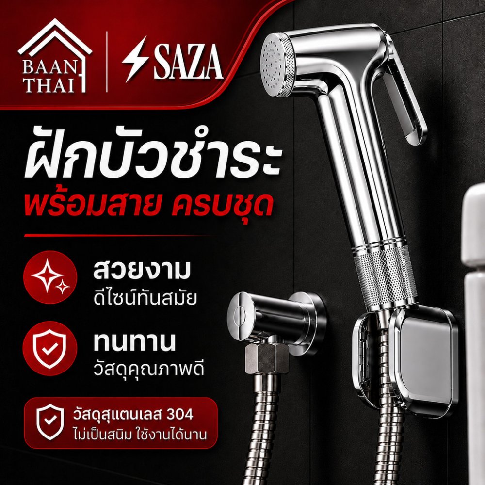 SAZA ฝักบัวชำระ ชุบโครเมี่ยม ชุดสายฉีดชำระ ที่ฉีดก้น พร้อมสาย ครบชุด คุ้มค่า ราคาถูก คุณภาพดี!!!