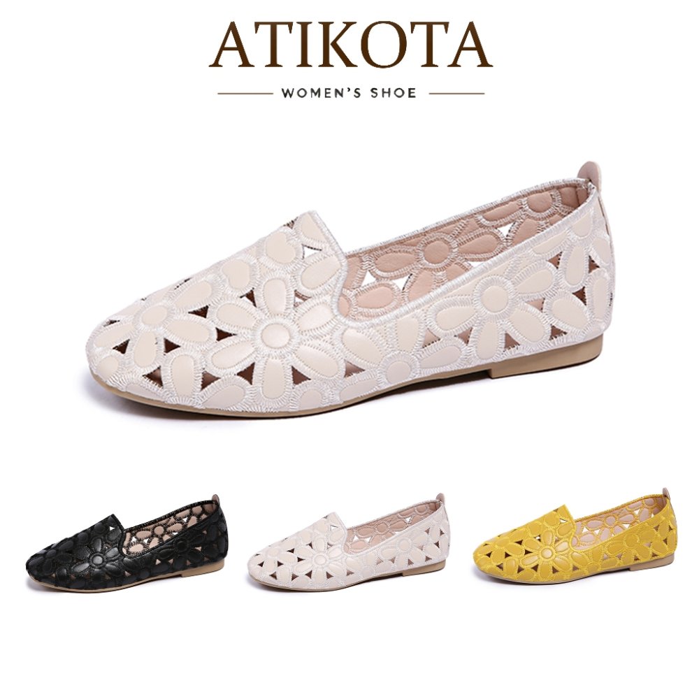 Atikota รองเท้าส้นแบนผู้หญิง แฟชั่นปากตื้น ใส่สบาย น้ำหนักเบา