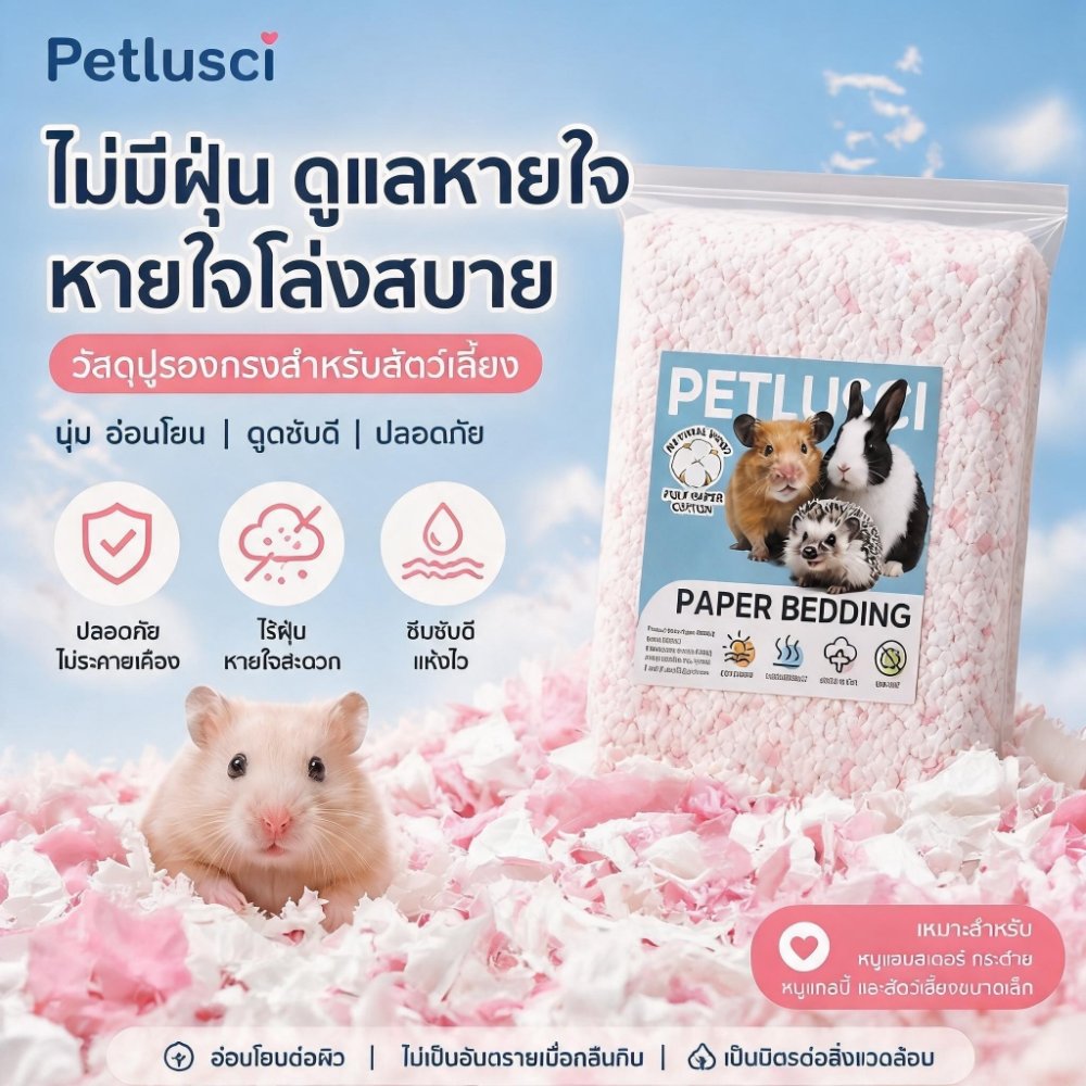 Petlusci กระดาษรองกรงสีสันสดใส 450G เยื่อไม้ธรรมชาติ ไร้ฝุ่น นุ่มฟู สำหรับแฮมสเตอร์ เม่นแคระ รองกรงผสมดอกไม้