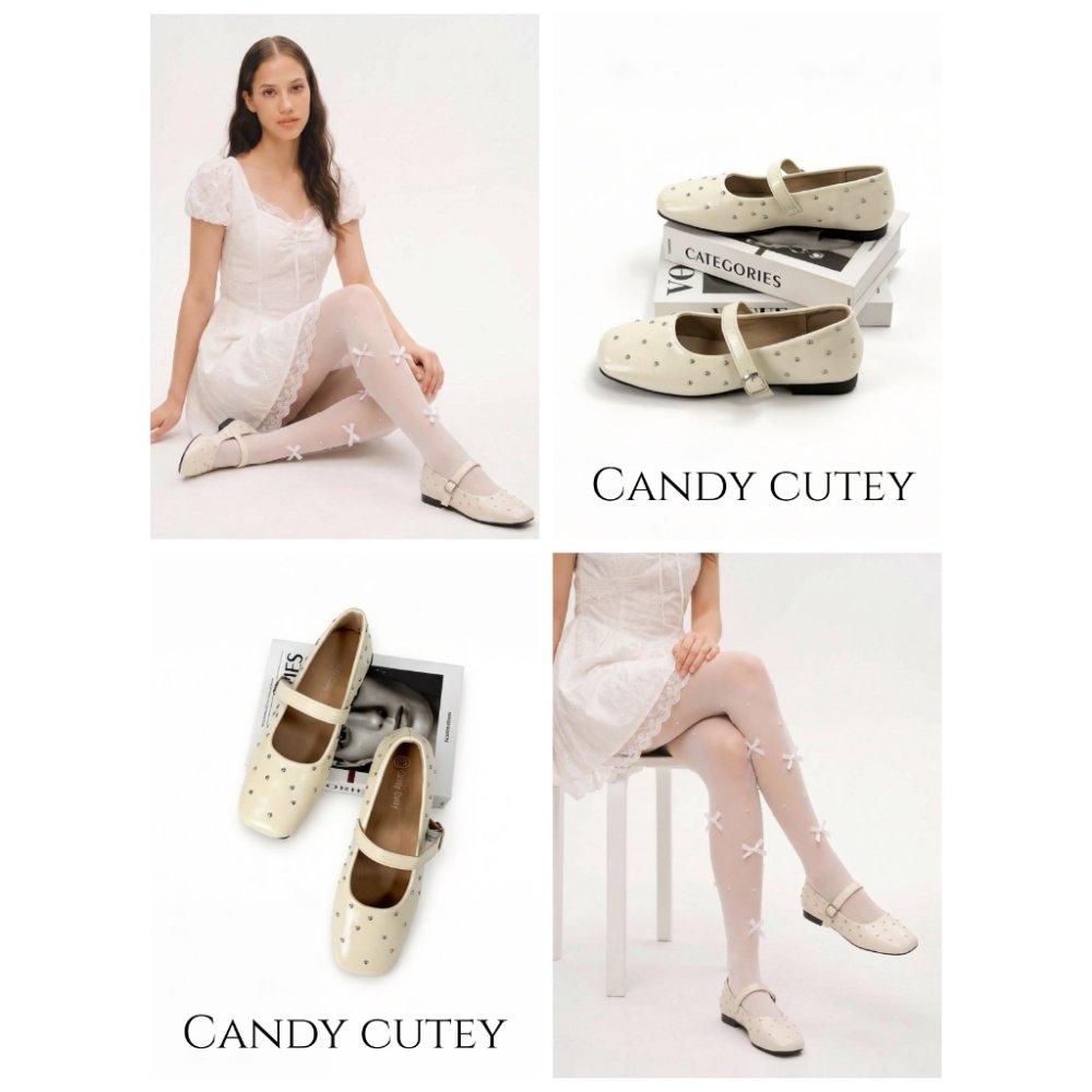 Candy Cutey รองเท้าแมรี่เจนผู้หญิง ส้นแบน ตกแต่งสตั๊ด สไตล์เกาหลีหวานเท่ สวมใส่สบายตลอดวัน เข้ากับทุกลุคประจำวัน