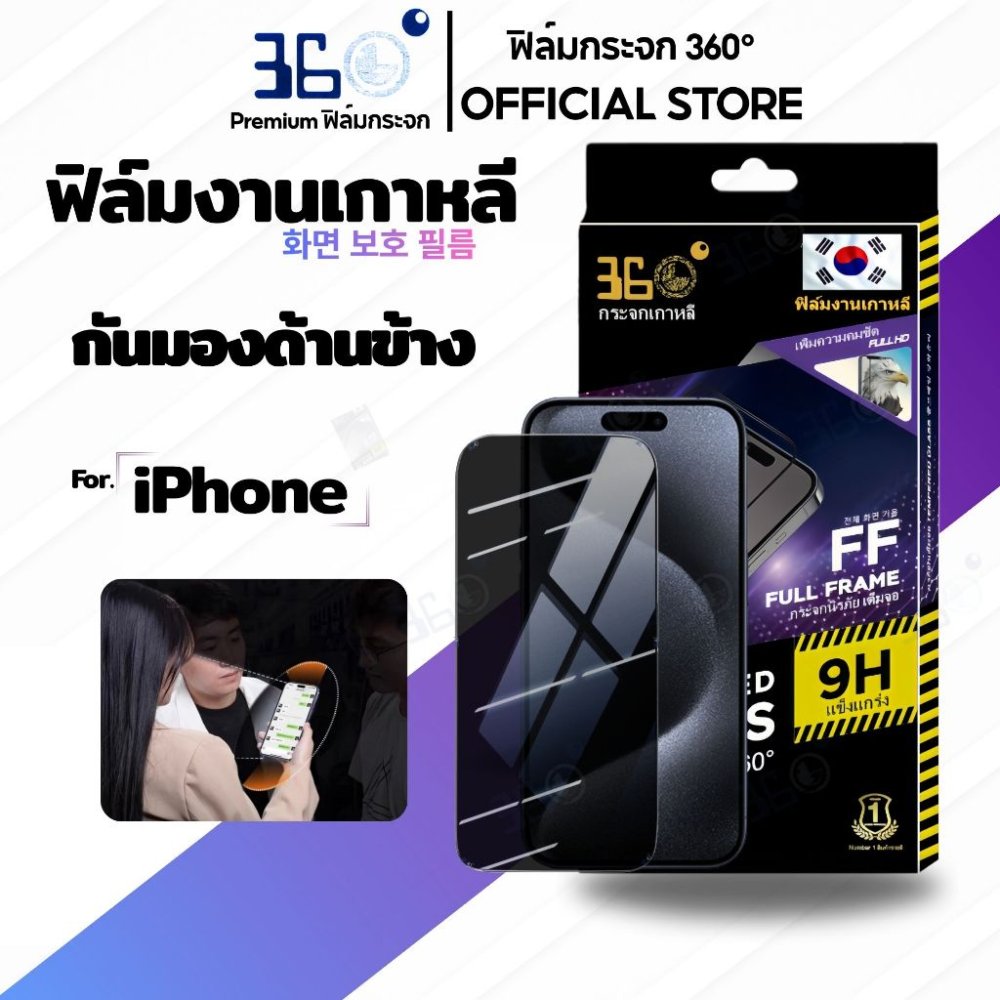 ฟิล์มกระจกคริสตัลกันเสือก/กันมอง iPhone DUO 18 18Pro 18Promax 17 16 15 14 13 12 11 Pro Max Plus