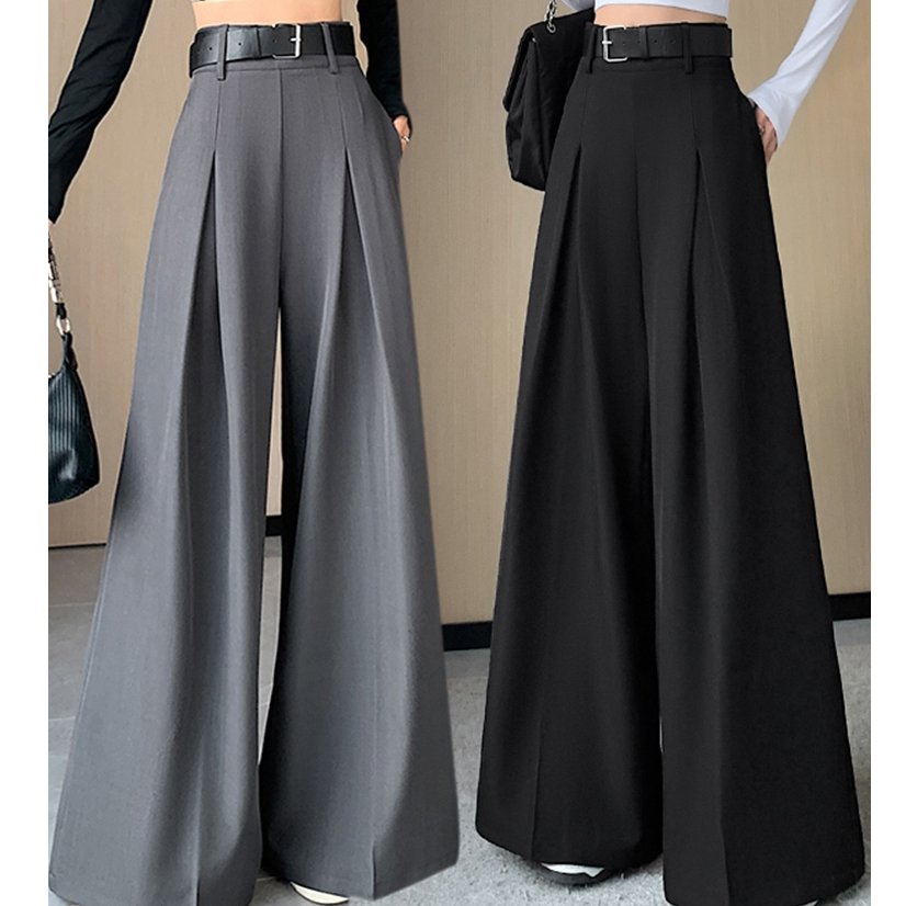 Plus Size เอวผู้หญิงชุดกางเกงเอวสูงกางเกงเอวกว้าง สไตล์เกาหลี กางเกงสูท