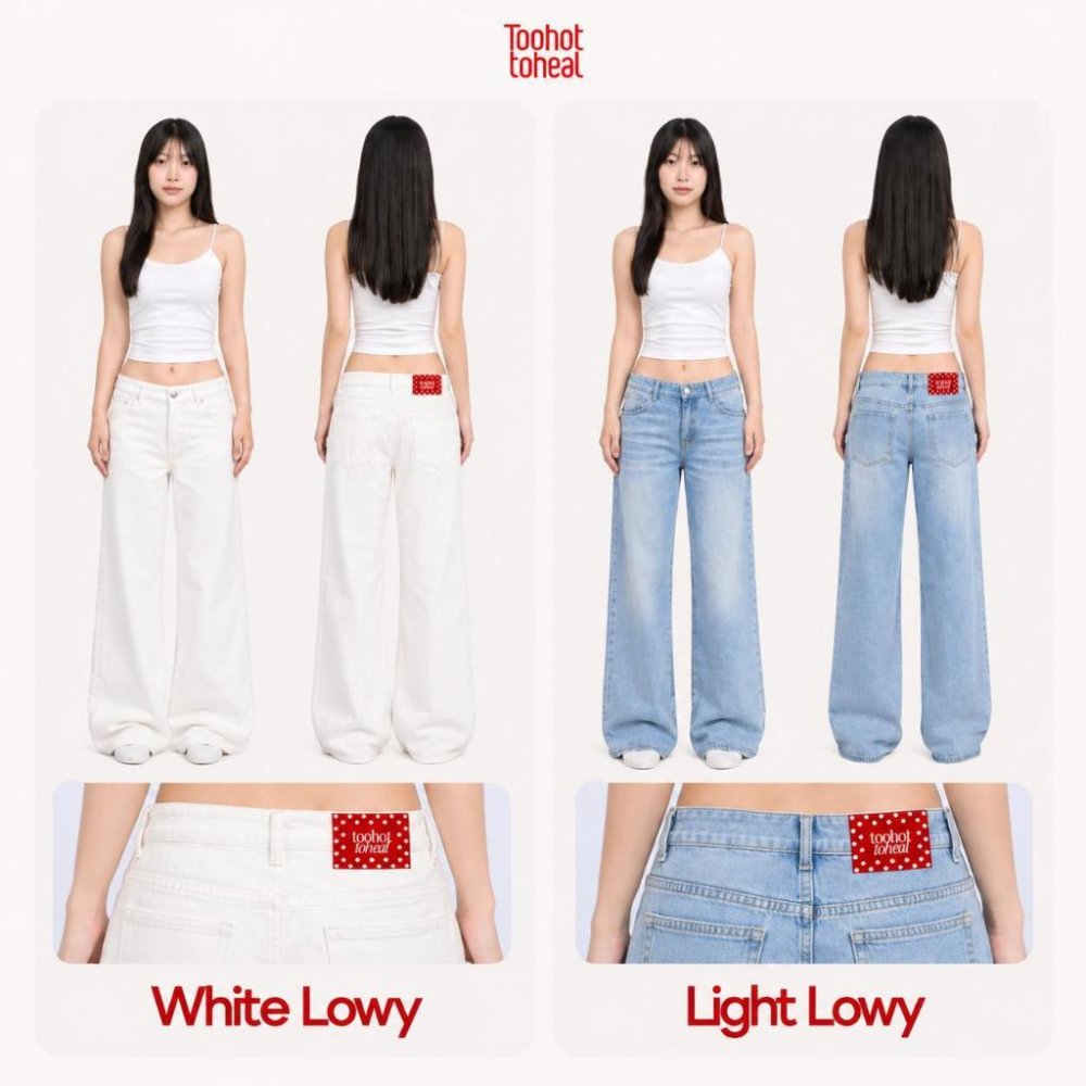 กางเกงยีนส์เอวต่ำ รุ่น Lowy - TooHotToHeal | กางเกงยีนส์ผู้หญิง ทรงกระบอก ขายาว สไตล์เกาหลี Y2K