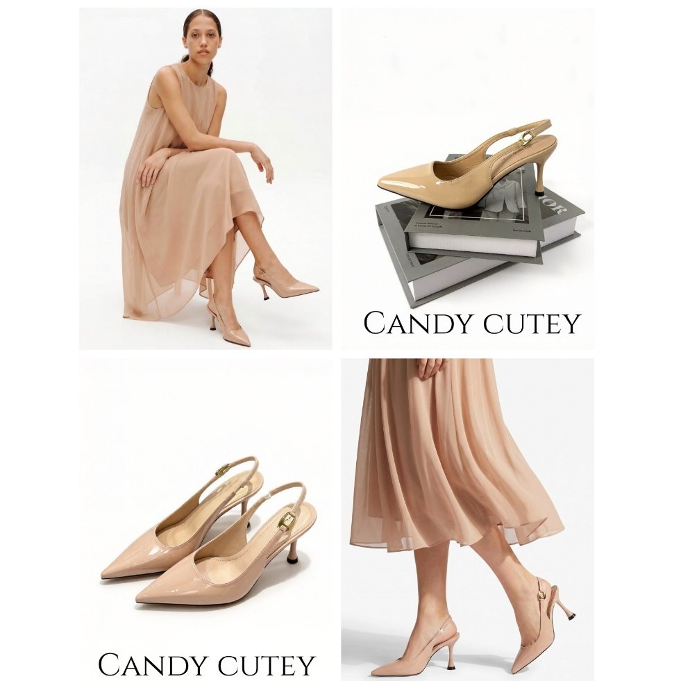 Candy Cutey รองเท้าส้นสูงหัวแหลมดีไซน์เรียบหรู ทรงสวยช่วยให้ลุคดูเพรียว หนังเงาสวย ใส่ออกงานหรือวันทำงานก็ลงตัว