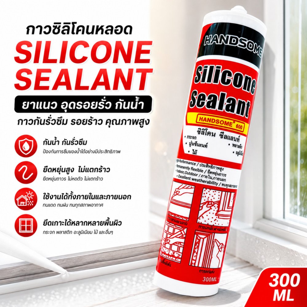 กาวซิลิโคนหลอด Silicone GP ยาแนว อุดรอยรั่ว กันน้ำ กาวกันรั่วซึม รอยร้าว คุณภาพสูงยืนหยุ่น 300ML