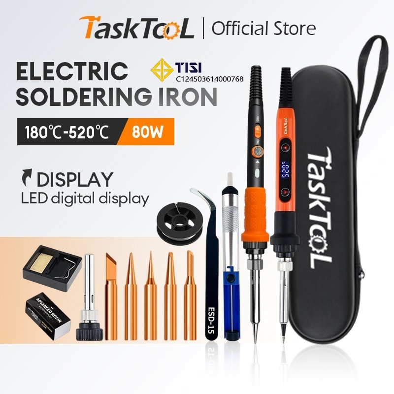 TASKTOOL หัวแร้งบัดกรี 80W หน้าจอ LCD เตารีดไฟฟ้า หัวแร้งบัดกร 220v ปรับอุณหภูมิ 180-520 ℃ ร้อนเร็ว TISI STANDARD