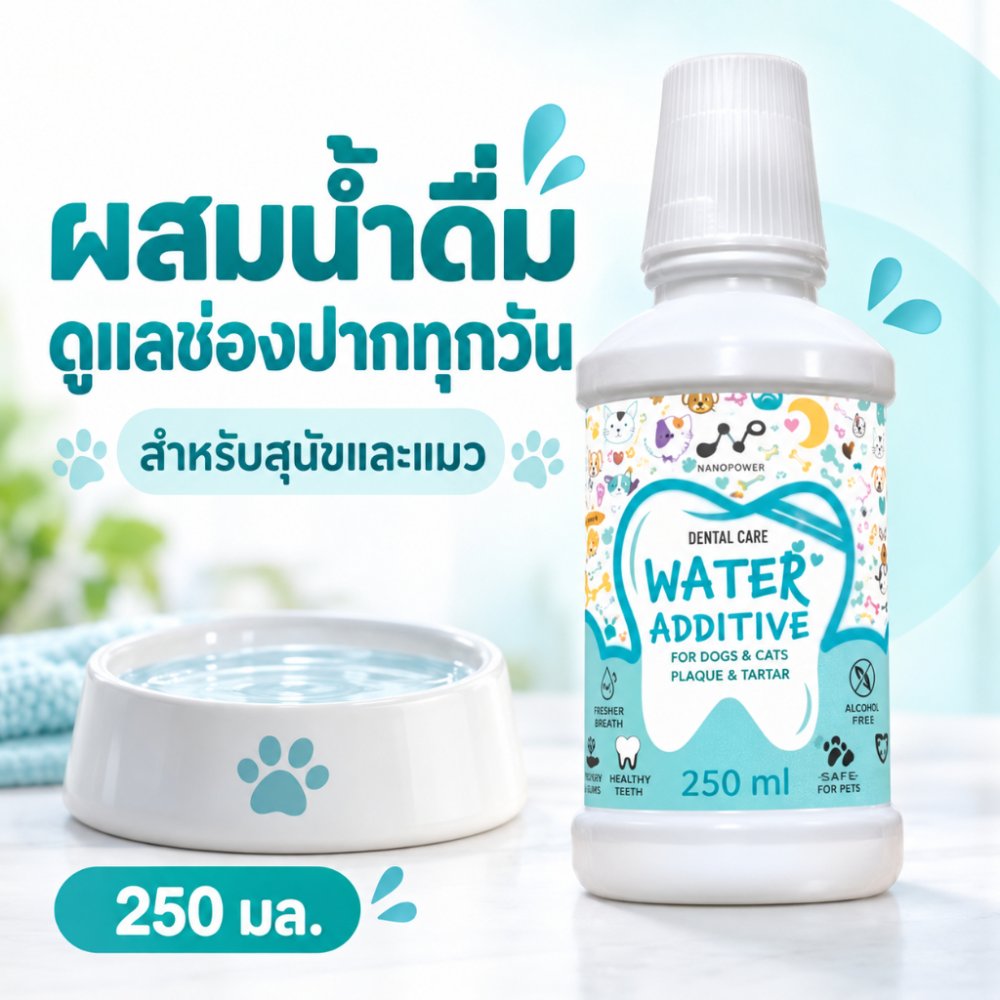 NANOPOWER Dental Care Water Additive 250 ML - นาโนพาวเวอร์ ผลิตภัณฑ์ผสมน้ำดื่ม ลดกลิ่นปาก ลดหินปูน สำหรับสัตว์เลี้ยง