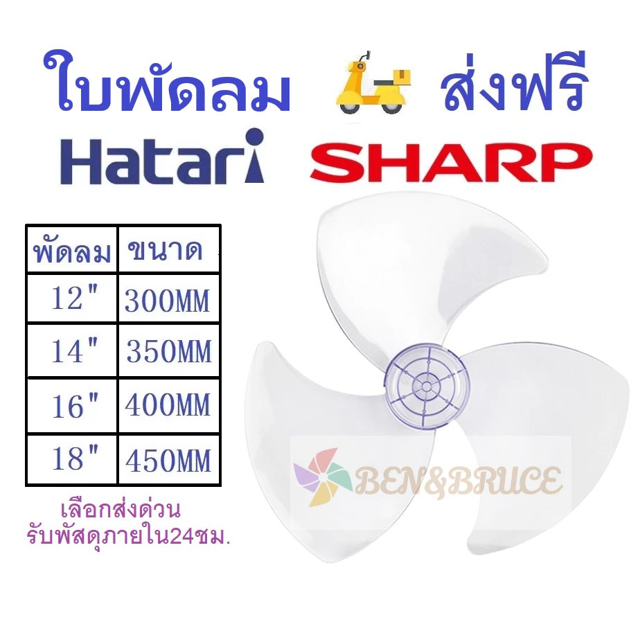 ใบพัดลม ส่งฟรี🛵 พร้อมส่ง Hatari Sharp ขนาด 12 14 16 18 นิ้ว ใส่ได้หลายยี่ห้อ ใบพัด อะไหล่พัดลม