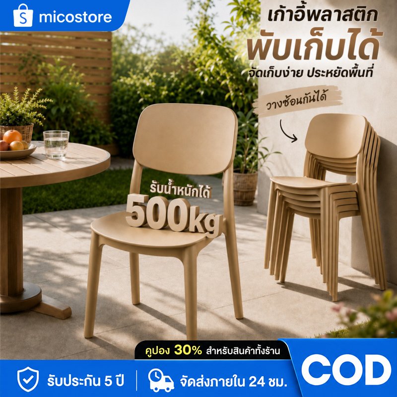 【ซื้อ 1 แถม 1】 เก้าอี้กินข้าว เก้าอี้พลาสติก สไตล์เรียบง่าย เก้าอี้พลาสติกมีพนักพิง มีหลายสีให้เลือกวางซ้อนกันได้