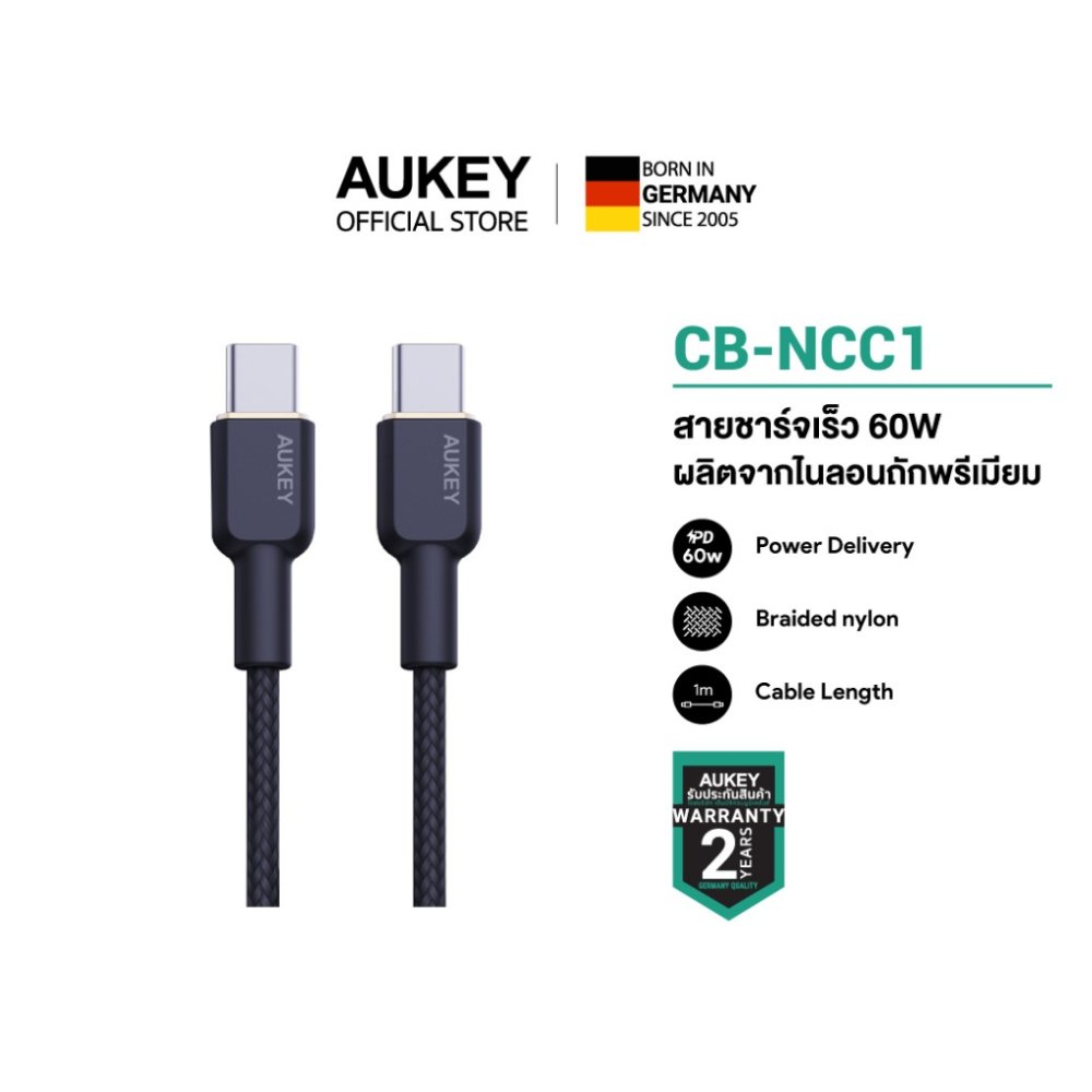 [รองรับ iPhone 18] AUKEY สายชาร์จเร็ว 60W USB-C to C Cable Circlet CC NylonBraided | CB-NCC1/CB-NCC2