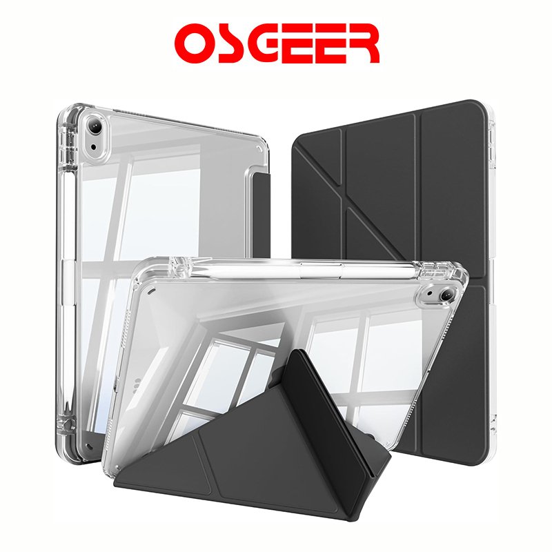 OSGEERเคสป้องกัน รองรับเปิด‑ปิดหน้าจออัตโนมัติ พับรูปตัว Y ด้านหลังโปร่งใส พร้อมช่องใส่ปากกา สำหรับ iPad Air11นิ้ว(M4/M3/M2) / 11th(A16) / 10th / 9th / 8th 10.2 นิ้ว / Pro 11 / 13 นิ้ว
