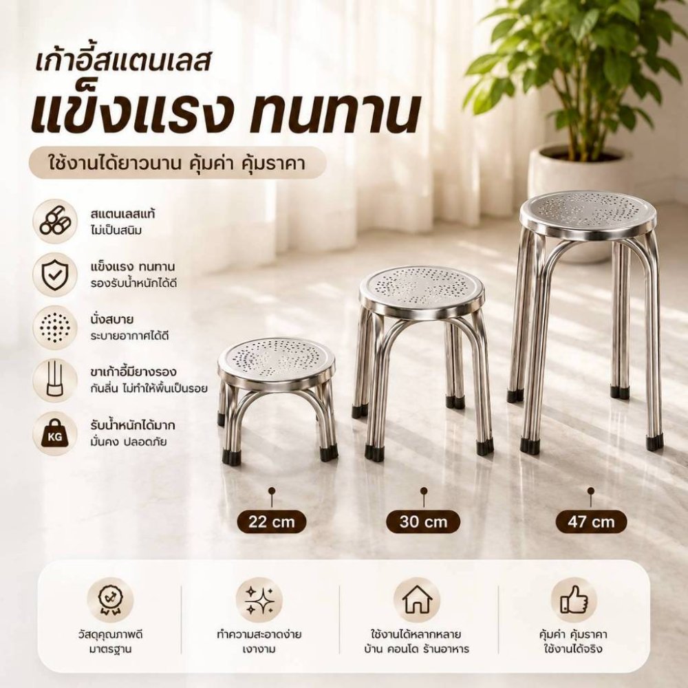 LXเก้าอี้กลมสี่ขา เป็นสแตนเลส มี2แบบ NN1-NN2-NN1-2