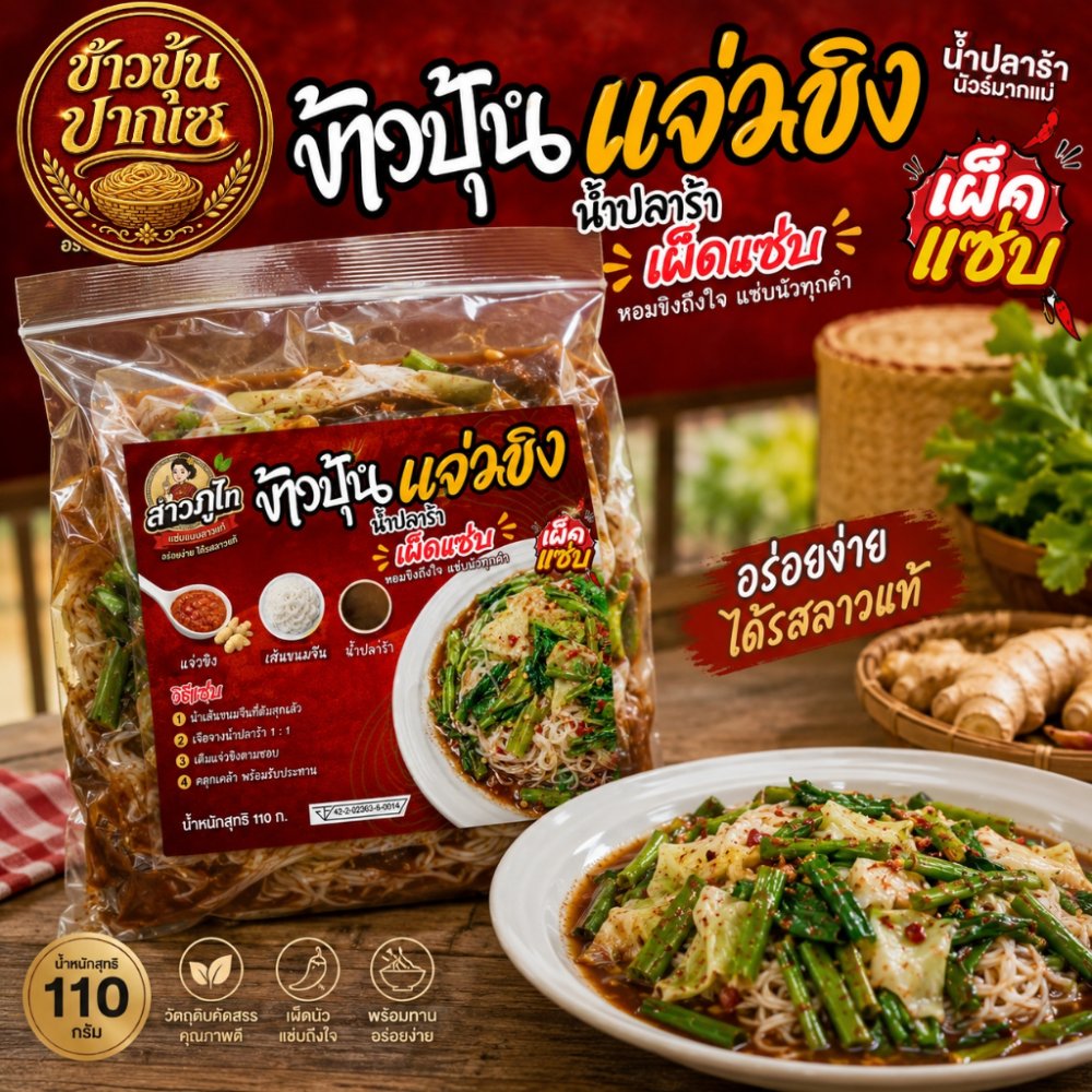[สูตรเด็ด] ข้าวปุ้นแจ่วขิง ขนมจีนคลุกน้ำปลาร้านัวเข้มข้น แซ่บสะเดิด อร่อยทำง่ายใน 5 นาที