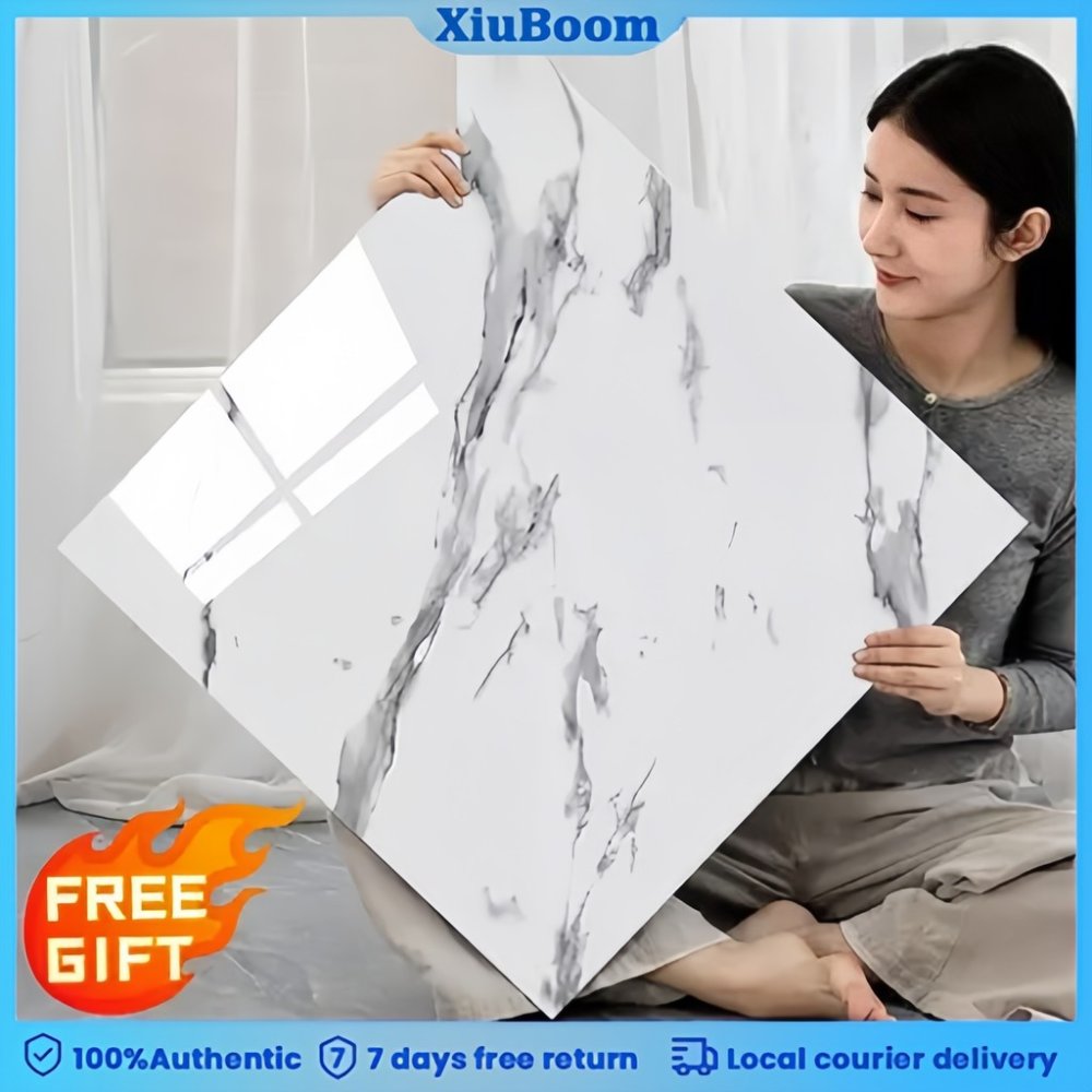 【ของขวัญฟรี】สติกเกอร์พื้นไวนิลลายหินอ่อนขนาด 60X60 ซม. พร้อมกาวในตัว PVC กันน้ำสำหรับปูพื้นและตกแต่งบ้าน