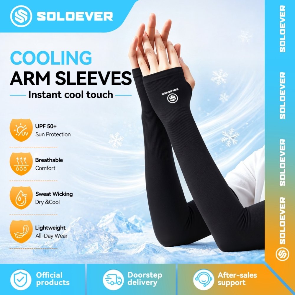 SOLOEVER ปลอกแขนผ้าเย็น ป้องกันแสงแดด ปลอกแขนเย็น ปลอกแขนป้องกัน UV ระบายอากาศ แห้งเร็ว สำหรับวิ่ง