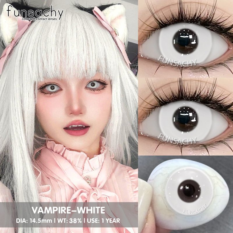 FUNSACHY คอนแทคเลนส์คอสเพลย์หนึ่งคู่ เลนส์สีขาว คอนแทคเลนส์อนิเมะ เหมาะสำหรับงานปาร์ตี้ฮาโลวีน