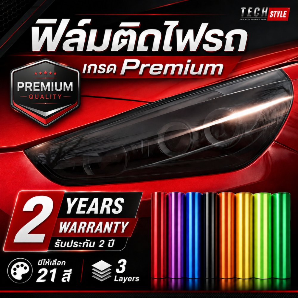 ฟิล์มติดไฟหน้า-ไฟท้าย เกรด Premium หนา 3 ชั้น 21สี ฟิล์มไฟ ฟิล์มไฟหน้ารถมอไซค์ ฟิล์มไฟท้าย