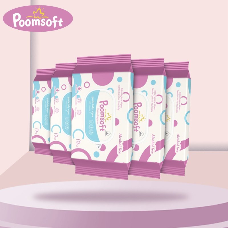 Poomsoft ทิชชู่เปียก ทิชชู่เปียกทำความสะอาด ถูกที่สุด baby wet wipes 10แผ่น กระดาษเปียก