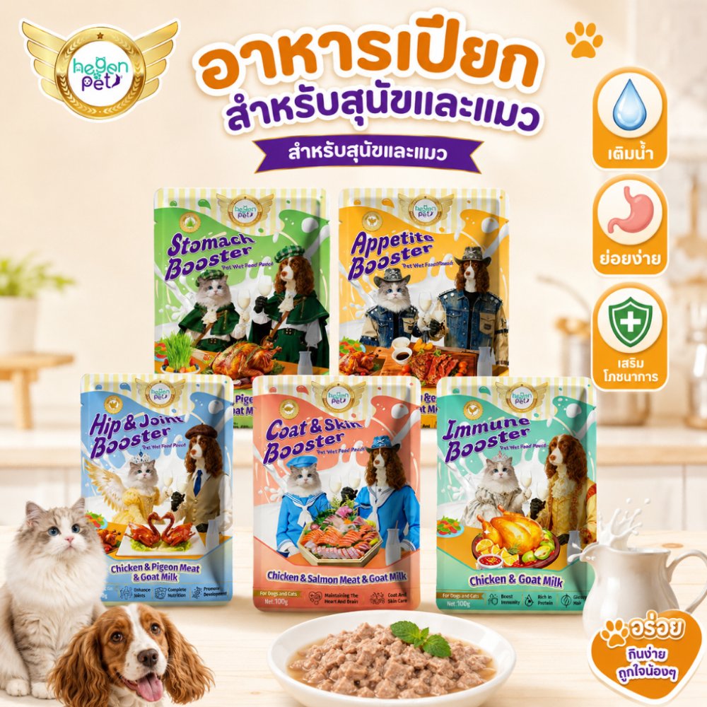 อาหารเปียกสำหรับแมวและสุนัข Hegen Pet Meow สูตรสมดุลทางโภชนาการ ช่วยเสริมสร้างกระเพาะอาหาร กระดูก และข้อต่อ