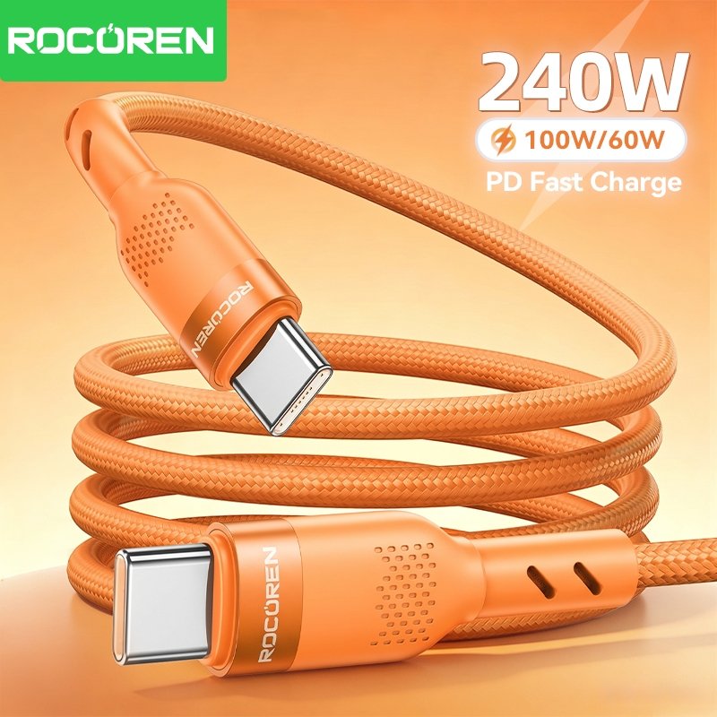Rocoren USB Type C ถึง USB C สาย PD 240W 100W Fast สายชาร์จสําหรับ iPhone 18 17 Pro Max Samsung 60W Qiuck ชาร์จ USB A ถึง USBC 3A สายไฟ 1 M 2 M
