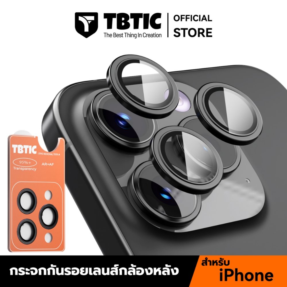 TBTIC กระจกกันกระแทกเลนส์กล้องหลัง For iPhone18 17/16/15/14/13/12/11 Pro Max/Plus/Mini ครอบคลุมเลนส์เต็มแผ่น 10H ติดง่าย