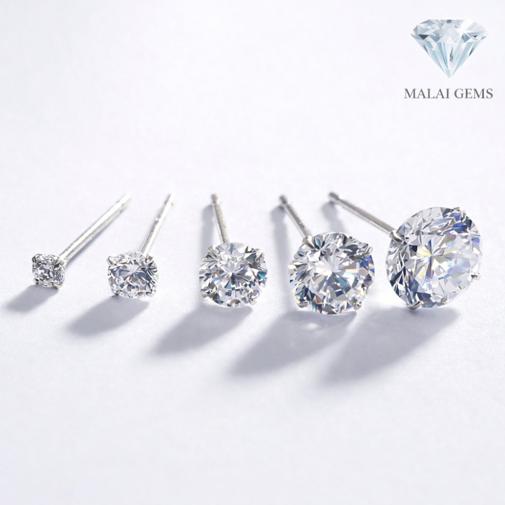 ต่างหูเพชรคู่ CZ แท้ 100% ไม่ลอก ไม่ดำ 💎 Malai Gems รับประกัน 10 ปีเต็ม ไม่แพ้ ไม่คัน Sensitive earring เกรดการแพทย์