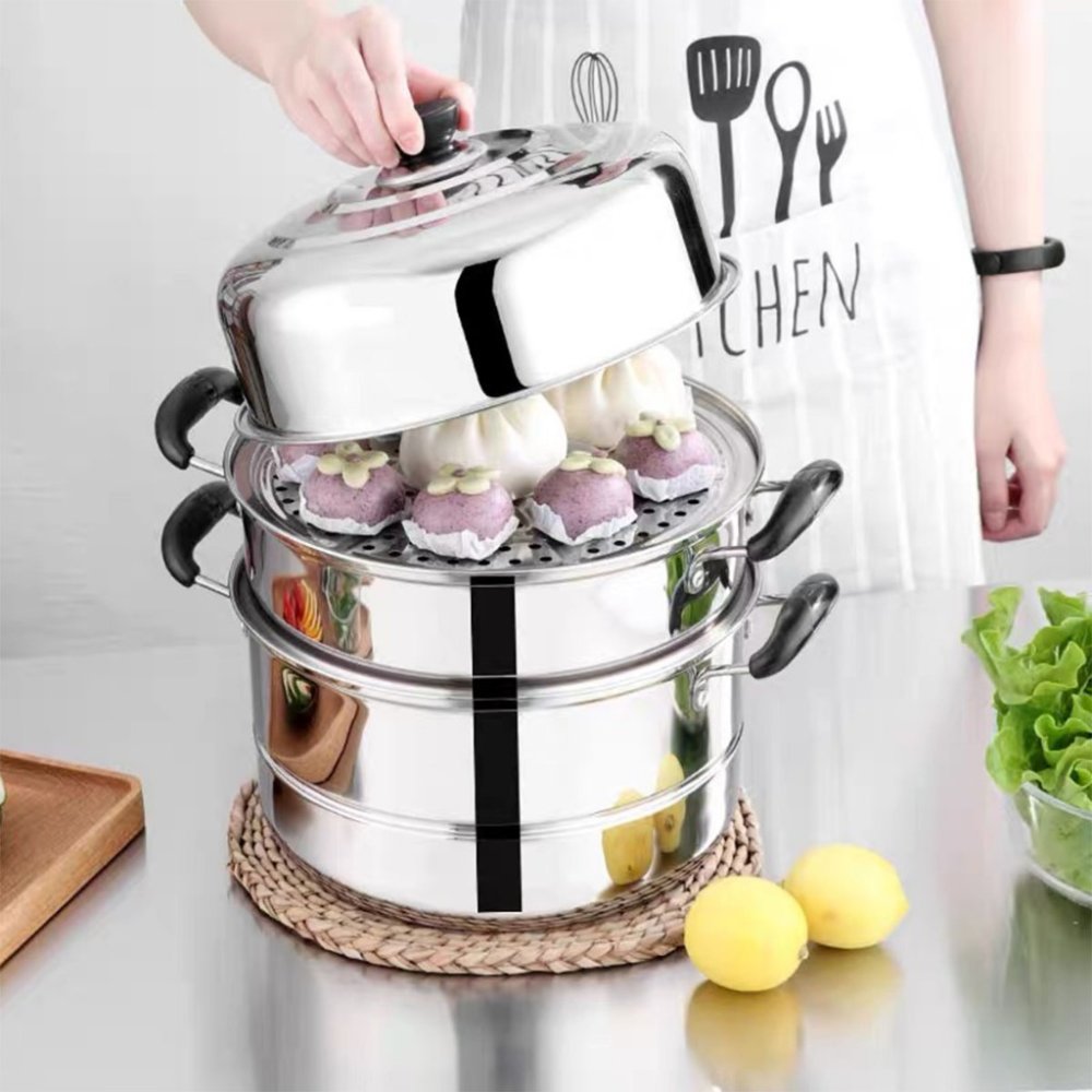 หม้อนึ่งสแตนเลส 3 ชั้น มี 5 ขนาด 28cm,30cm,32cm,34cm,36cm.หม้อนึ่งขนาดใหญ่ สามารถใช้ได้กับทุกเตา