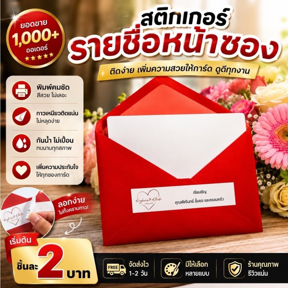 สินค้าพร้อมส่ง!! สติ๊กเกอร์ติดซองการ์ดแต่งงาน มีลายให้เลือก ลาย Minimal เรียบหรู ดูดี