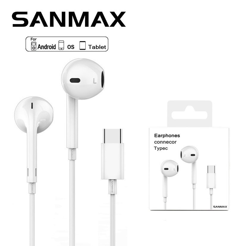 sanmax หูฟัง i16 Typec เสียงดี มีไมโครโฟนในตัว ชิปดิจิตอล สำหรับ os Android i15 i16 i17 i18 Tablet （รับประกัน 1 ปี）