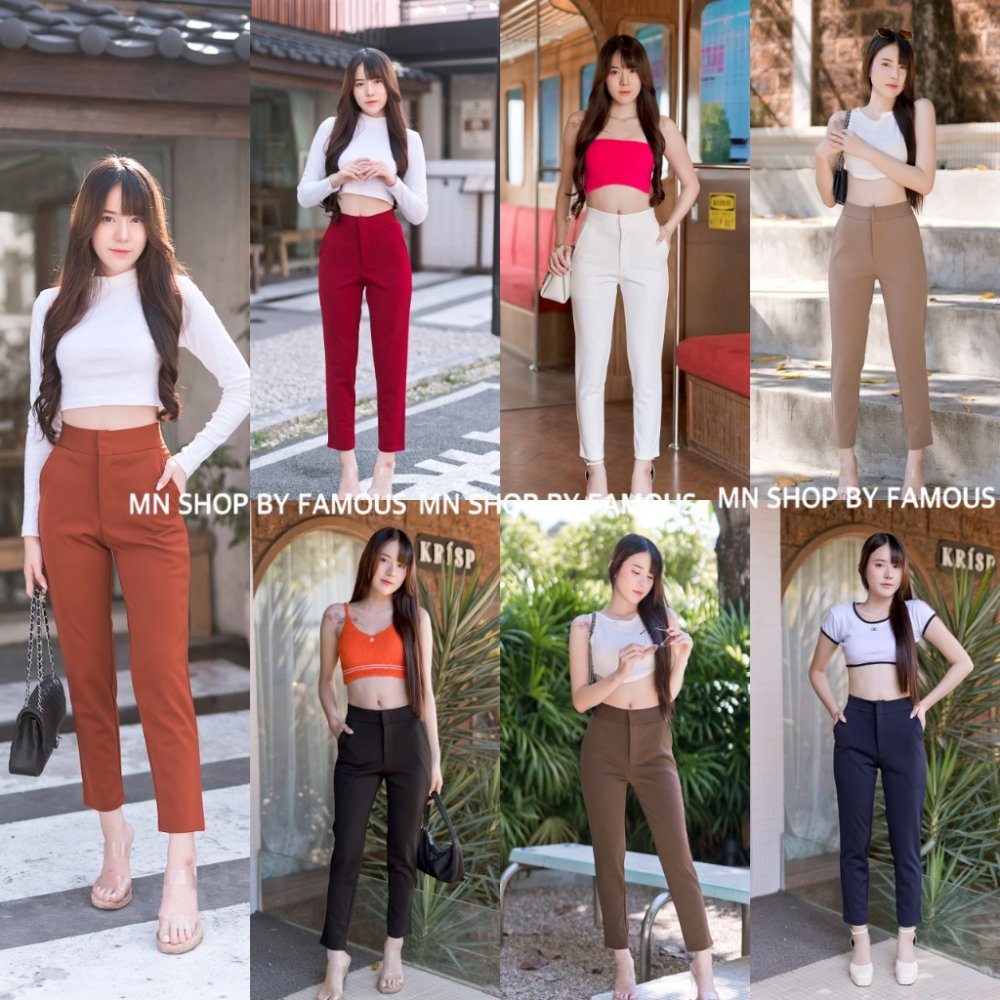 🍒ตะขอ8ส่วนผ้าโรเซฟ🍒กางเกงตะขอผ้าโรเซฟ→8ส่วน-เอวสูง-ขาเดฟ-🏷️ไซต์S25-3Xl