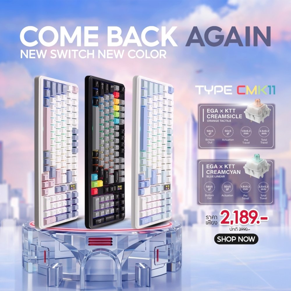 [New Switch]EGA TYPE CMK11 Mechanical Keyboard คีย์บอร์ดเกมมิ่งขนาด 98% Tri-mode Hot Swap 5 Pin มีจอสำหรับใส่ GIF