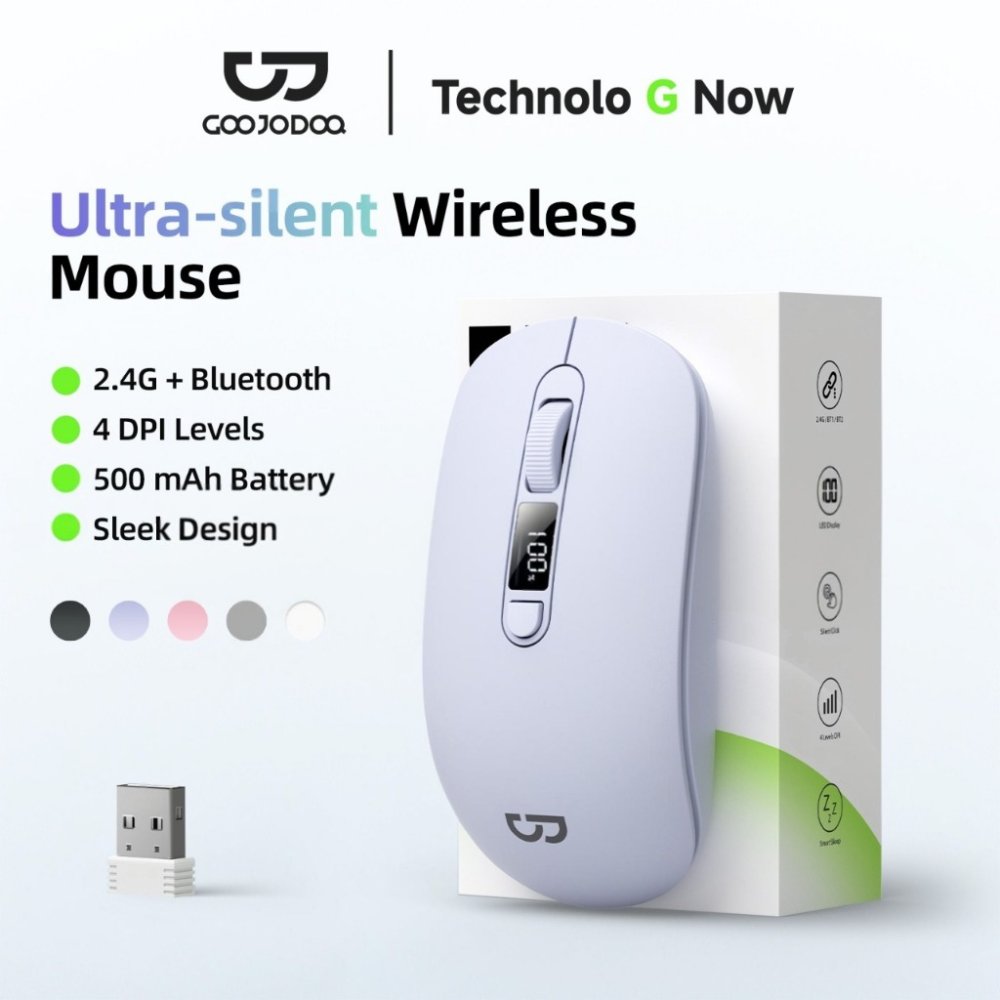 GOOJODOQ M33 เมาส์บลูทูธไร้สาย Mouse โหมดคู่ การตั้งค่า DPI 4 แบตเตอรี่แบบชาร์จไฟได้ 500mAh ไร้เสียง