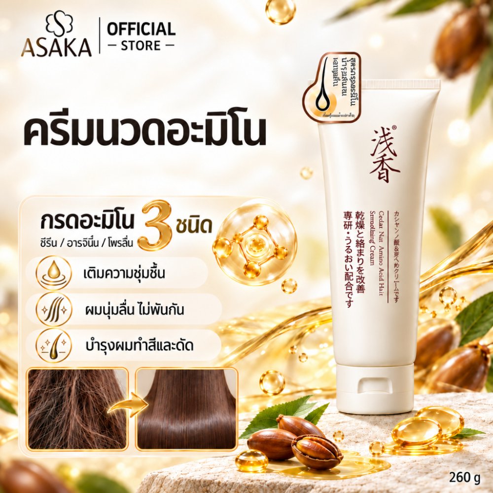 Asaka ทรีทเม้นท์ แชมพู อาหารผม เซรั่มใส่ผม บำรุงผม ป้องกันความร้อน ลดปัญหาผมแตกปลาย Hair Conditioner