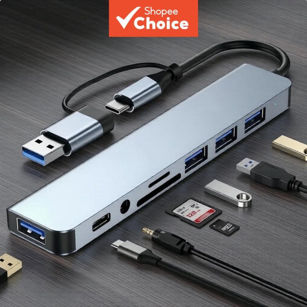 8-in-2 USB 3.0 ฮับ TYPE-C ฮับ USB C ด็อกกิ้งสเตชั่น ถ่ายโอนความเร็วสูง 5Gbps อะแดปเตอร์ OTG แบบ Type C เป็น USB 3.0 ฮับสําหรับแล็ปท็อป