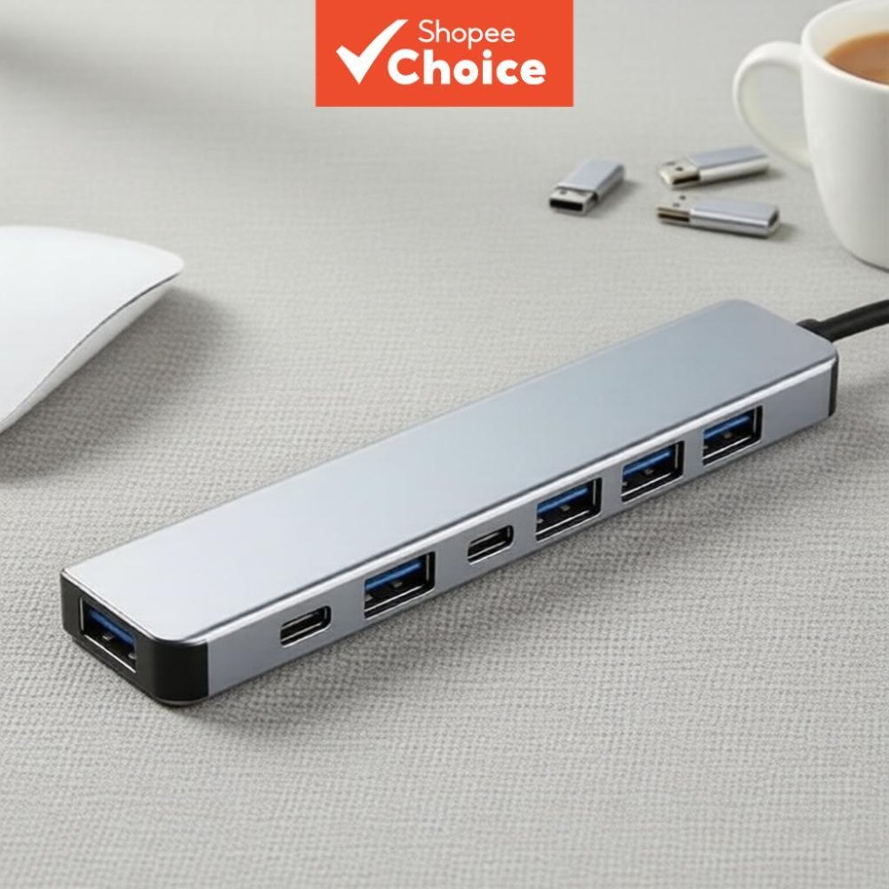 7-in-2 พอร์ต ฮับ USB A และ C 3.0/2.0 แบบแยกหลายพอร์ต อะแดปเตอร์เชื่อมต่อสําหรับ PC แล็ปท็อป Mbook และอุปกรณ์ขยายคอมพิวเตอร์