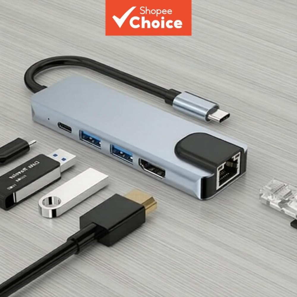 อะแดปเตอร์ Type C HDMI USB Hub 5-in-1 4K RJ45 Ethernet 87W PD Extender DP สําหรับแล็ปท็อป พีซี แท็บเล็ต