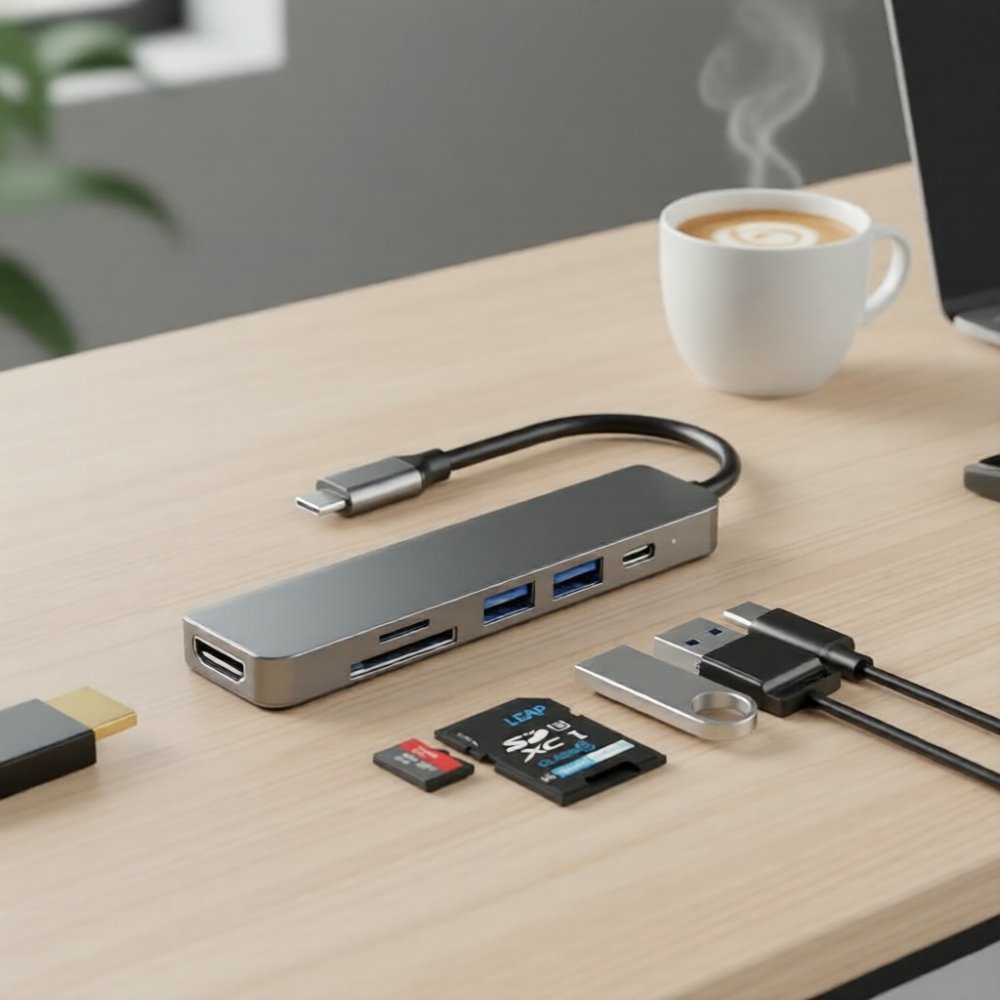 อะแดปเตอร์ USB-C หลายพอร์ต 6-in-1: HDMI 4K + อ่านการ์ด TF/SD