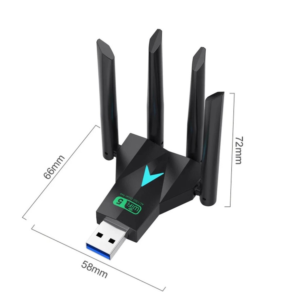 อแด็ปเตอร์ไวไฟแบบไร้สาย USB ใหม่ 6500Mbps 4 เสาอากาศ การ์ดเครือข่ายไม่ต้องติดตั้งไดร์เวอร์ 2.4G 5G สำหรับพีซี Windows 7 ถึง 11