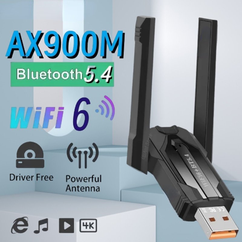 อะแดปเตอร์ไร้สาย WiFi รุ่น AX900 USB 3.0 WiFi 6 และ Bluetooth 5.4 ความเร็ว 900Mbps การ์ดเน็ตเวิร์คแบบดูอัลแบนด์ 2.4G/5GHz