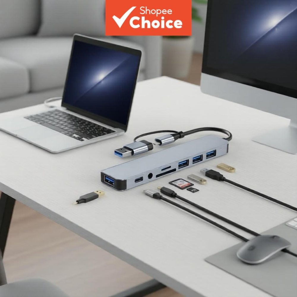 ฮับ USB C แบบ 8-in-2 Docking Station ความเร็วสูง 5Gbps อะแดปเตอร์ OTG แปลง Type C เป็น USB 3.0 สําหรับแล็ปท็อป
